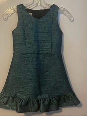 Girls' Green Textured Ruffle-Hem Dress